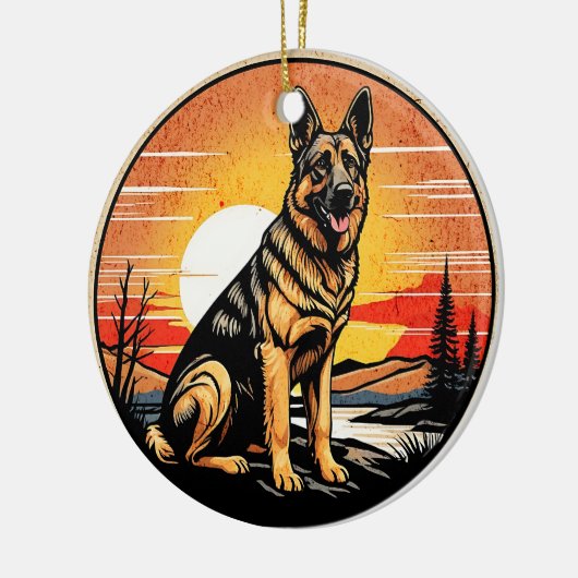 German Shepherd Retro Sunset Dog Lover Keramisch Ornament (Links)