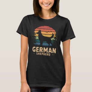 German Shepherd Retro Sunset Silhouette Hondenlief T-shirt