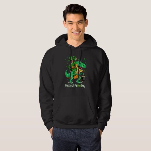 German Shepherd Riding Dinosaur Patricks Day Shamr Hoodie (Voorkant volledig)
