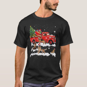 German Shepherd Riding Red Truck Xmas Merry T-shirt