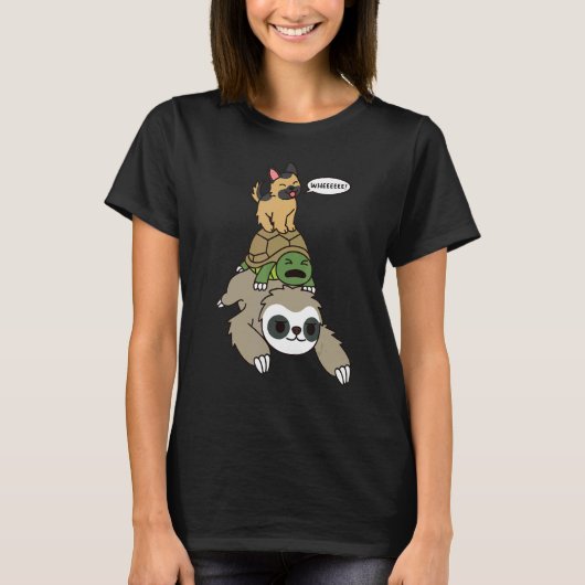 German Shepherd Riding Sloth Tortoise Dog T-shirt (Voorkant)