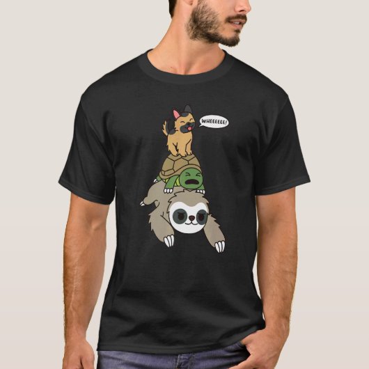German Shepherd Riding Sloth Tortoise Dog T-shirt (Voorkant)