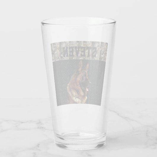 German Shepherd Rugged Camo Name Cool Dog Animal Glas (Achterkant)