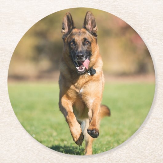German Shepherd Running Ronde Kartonnen Onderzetter (Voorkant)