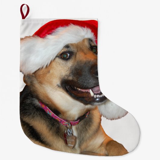 German Shepherd Santa Claus Grote Kerstsok (Voorkant)