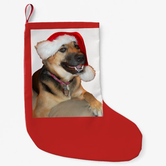 German Shepherd Santa Claus Kleine Kerstsok (Voorkant)