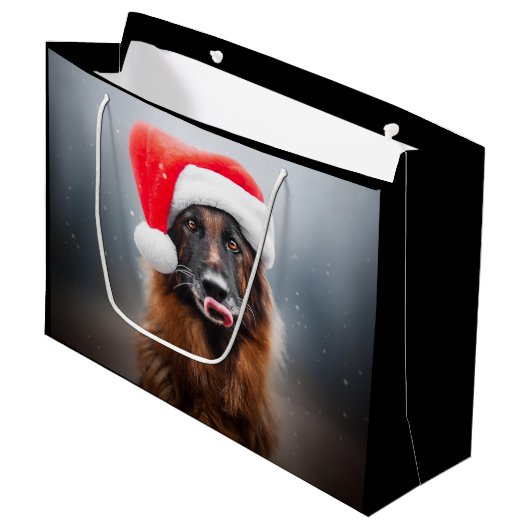 German Shepherd Santa Groot Cadeauzakje (Voorkant Gekanteld)