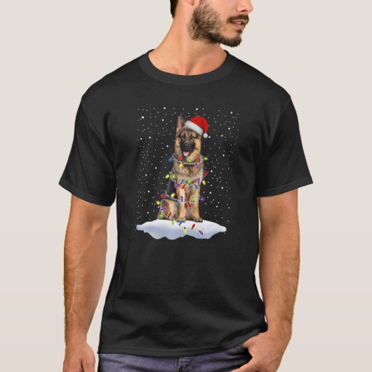 German Shepherd Santa Hat Kerstmis Light Xma T-shirt (Voorkant)