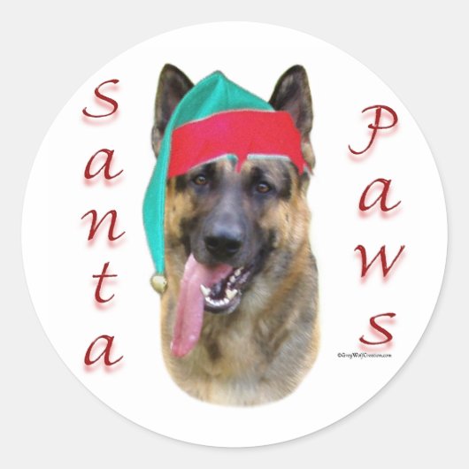 German Shepherd Santa Paws Ronde Sticker (Voorkant)