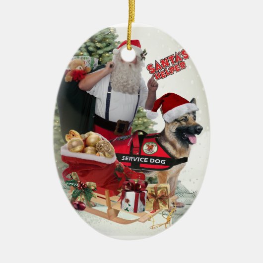 GERMAN SHEPHERD Service Dog Santa's Helper Keramisch Ornament (Voorkant)