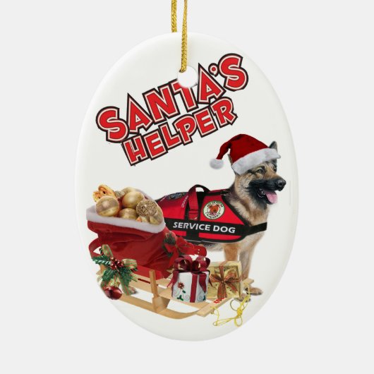 GERMAN SHEPHERD Service Dog Santa's Helper Keramisch Ornament (Achterkant)