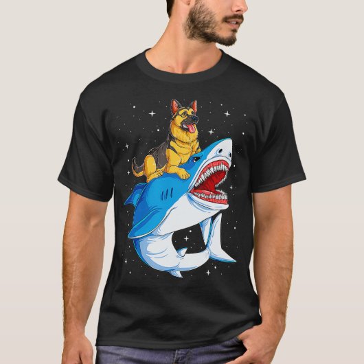 German Shepherd Shark T shirt Kinder Mannen Space (Voorkant)