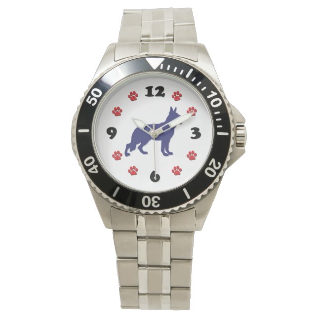 German Shepherd Silhouette Horloge (Voorkant)