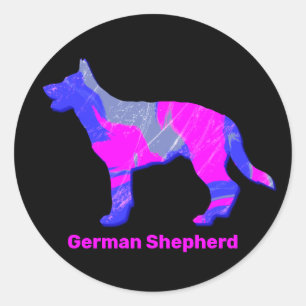 German Shepherd Silhouette Pink&Blue Ronde Sticker