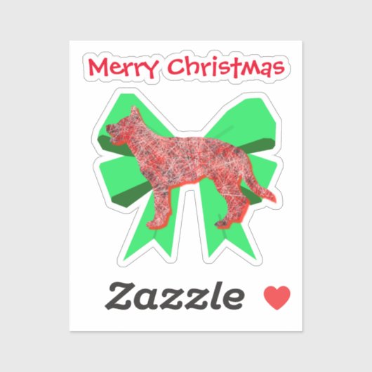 German Shepherd Silhouette Red&Green Bow Kerstmis Sticker (Vel)