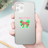 German Shepherd Silhouette Red&Green Bow Kerstmis Sticker (Telefoon)