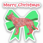 German Shepherd Silhouette Red&Green Bow Kerstmis Sticker (Voorkant)
