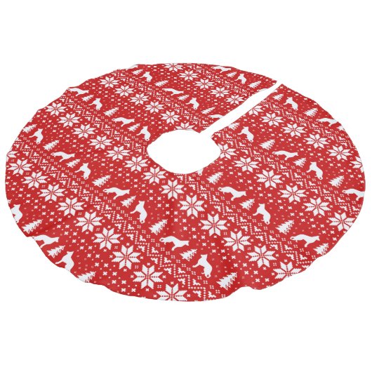 German Shepherd Silhouettes Pattern Red Imitatie Linnen Kerstboom Kleed (Gekanteld)