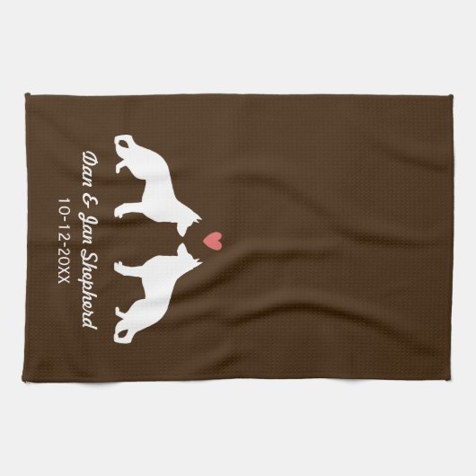 German Shepherd Silhouettes with Heart and Text Theedoek (Horizontaal)