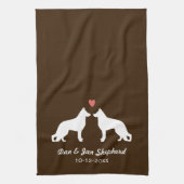 German Shepherd Silhouettes with Heart and Text Theedoek (Verticaal)