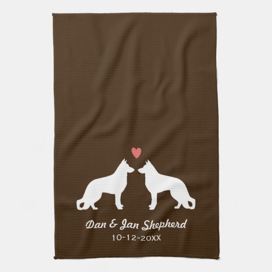 German Shepherd Silhouettes with Heart and Text Theedoek (Verticaal)