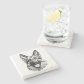 German Shepherd Sketch Stone Coaster | B&W Stenen Onderzetter (Zijkant)