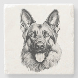 German Shepherd Sketch Stone Coaster | B&W Stenen Onderzetter