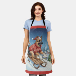 German Shepherd Sledding, Christmas Apron Schort