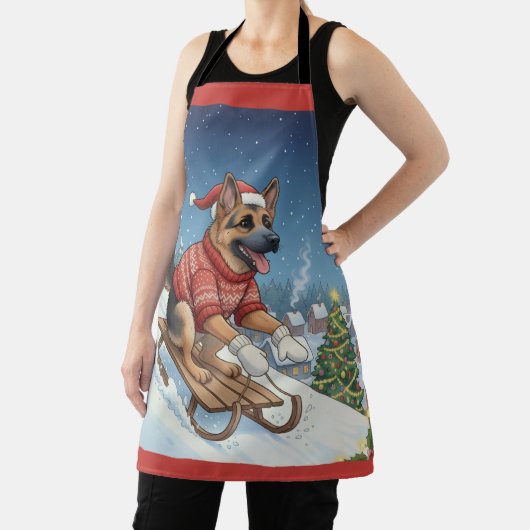 German Shepherd Sledding, Christmas Apron Schort (Insitu)