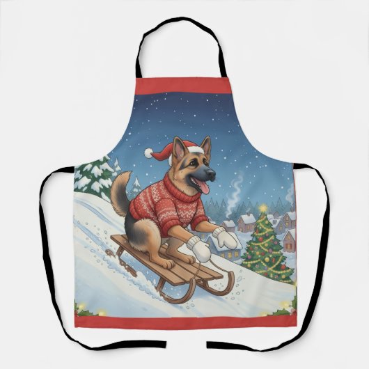 German Shepherd Sledding, Christmas Apron Schort (Voorkant)