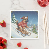 German Shepherd Sledding, Christmas Napkins Servet (Insitu)