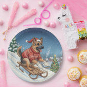 German Shepherd Sledding, Christmas Plates Papieren Bordje (Feest)