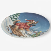 German Shepherd Sledding, Christmas Plates Papieren Bordje (Gekanteld)
