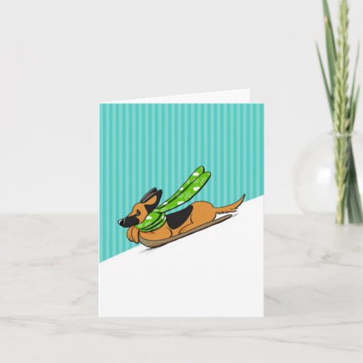 German Shepherd Snow Sled Modern Feestdagen Kaart (Voorkant)