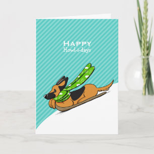 German Shepherd Snow Sled Modern Kerstmis Feestdagen Kaart
