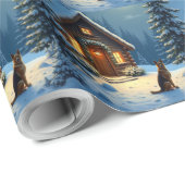 German Shepherd Snowy Forest Cabin Christmas Paint Cadeaupapier (Rol Hoek)