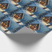 German Shepherd Snowy Forest Cabin Christmas Paint Cadeaupapier (Hoek)