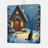 German Shepherd Snowy Forest Cabin Christmas Paint Keramisch Ornament (Links)