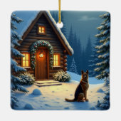 German Shepherd Snowy Forest Cabin Christmas Paint Keramisch Ornament (Achterkant)