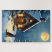 German Shepherd Snowy Forest Cabin Christmas Paint Legpuzzel (Horizontaal)