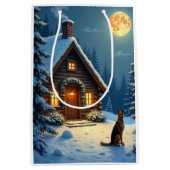 German Shepherd Snowy Forest Cabin Christmas Paint Medium Cadeauzakje (Voorkant)