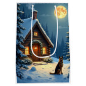 German Shepherd Snowy Forest Cabin Christmas Paint Medium Cadeauzakje (Achterkant)