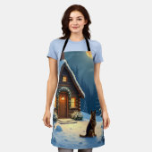 German Shepherd Snowy Forest Cabin Christmas Paint Schort (Gedragen)