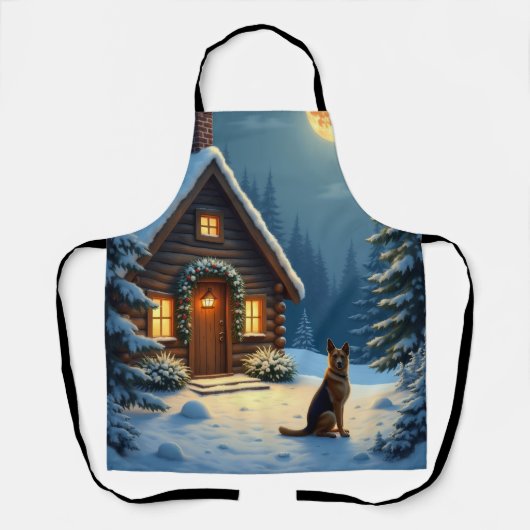 German Shepherd Snowy Forest Cabin Christmas Paint Schort (Voorkant)