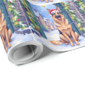 German Shepherd Snowy Town Gate Santa Christmas Cadeaupapier (Rol Hoek)