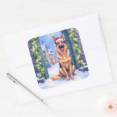 German Shepherd Snowy Town Gate Santa Christmas Vierkante Sticker (Envelop)