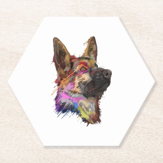 German Shepherd Splash Art Kartonnen Onderzetters (Voorkant)