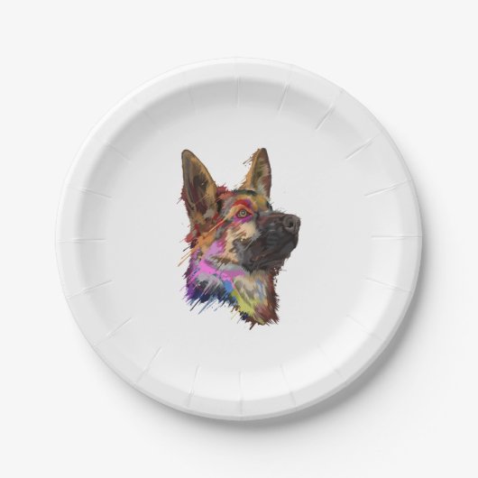 German Shepherd Splash Art Papieren Bordje (Voorkant)