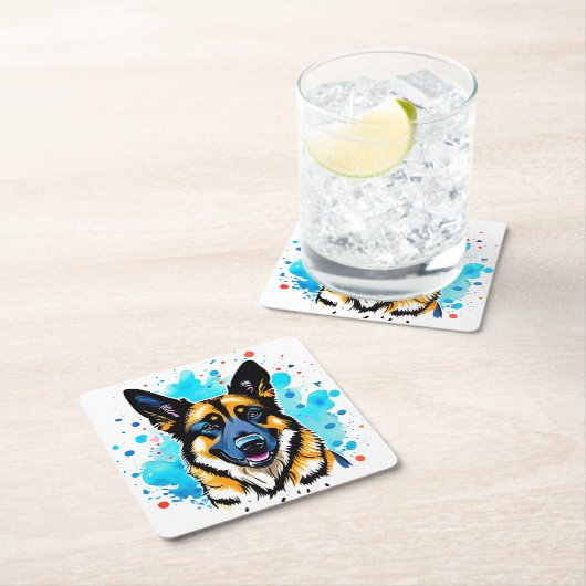 German Shepherd Splash Kartonnen Onderzetters (Insitu)