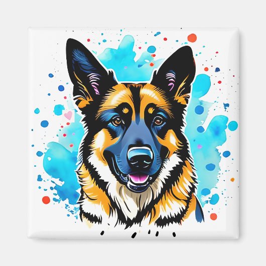 German Shepherd Splash Magneet (Voorkant)